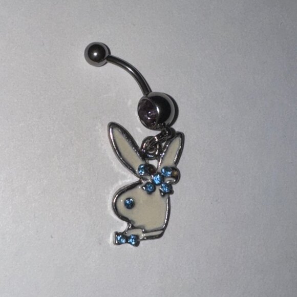 Pink and Blue Play boy-looking Bunny Dangle Belly Ring - Picture 10 of 16